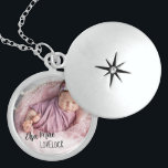 Newborn Baby Name and Photo Locket Necklace<br><div class="desc">A special photo locket for the new mom after the birth of her baby or as a keepsake gift for the newborn. The template is set up for you to add your own photo - if you have any problems with placement, try cropping your picture to a square before uploading....</div>