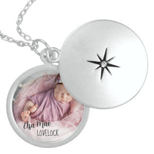 Newborn Baby Name and Photo Locket Necklace