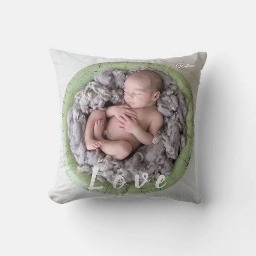 Newborn baby name Love Photo Picture Throw Pillow