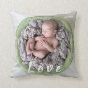 Newborn baby name Love Photo Picture Throw Pillow