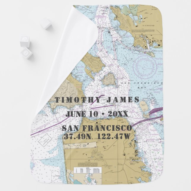 Newborn Baby Nautical Chart San Francisco CA Blanket (In Situ)