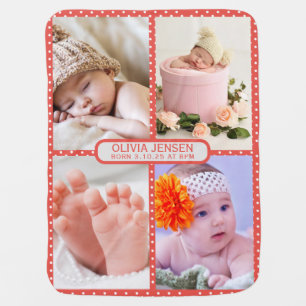 Newborn Baby Personalized 4 Photo Collage  Blanket