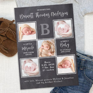 Newborn Baby Personalized 5 Photo Collage Birth Announcement