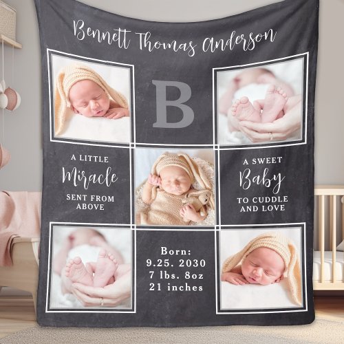 Newborn Baby Personalized Poem 5 Photo Collage Fleece Blanket