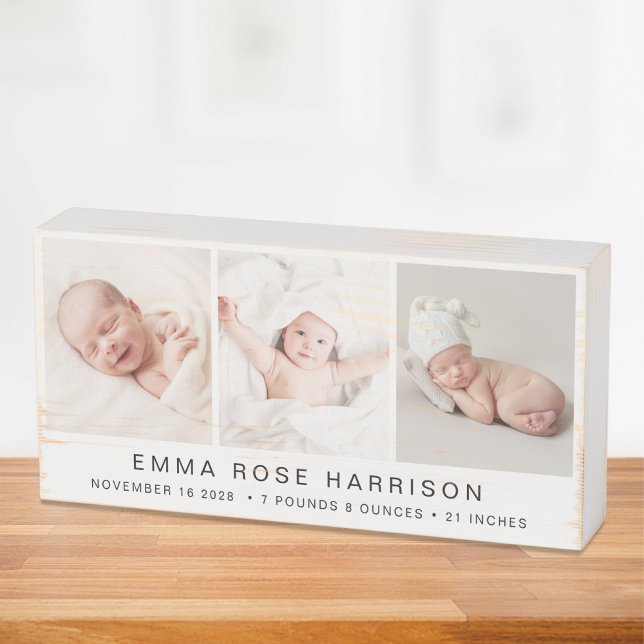 Newborn Baby Photo Collage Wooden Box Sign (Creator Uploaded)