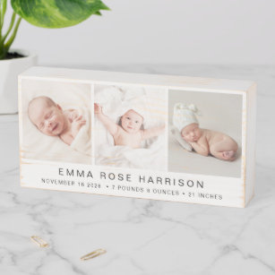 Newborn Baby Photo Collage Wooden Box Sign