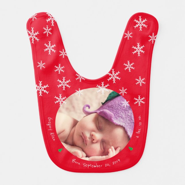 Newborn Baby Photo First Christmas Keepsake Baby Bib (Front)