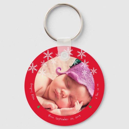 Newborn Baby Photo First Christmas Keepsake Keychain