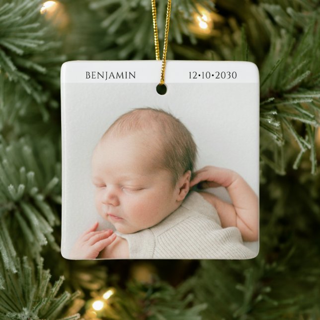 Newborn Baby Photo Keepsake Ceramic Ornament (Tree)