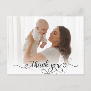 Newborn Baby Photo Modern Calligraphy Thank You Postcard