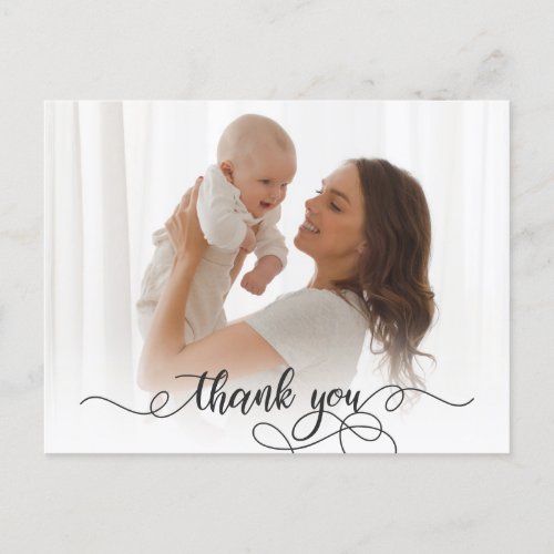 Newborn Baby Photo Modern Calligraphy Thank You  Postcard