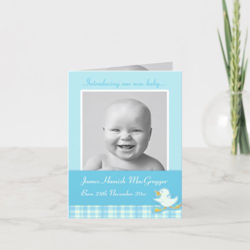 Newborn baby photo momento card blue check