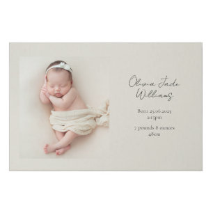 Newborn Baby Photo & Stats, minimalist   Faux Canvas Print