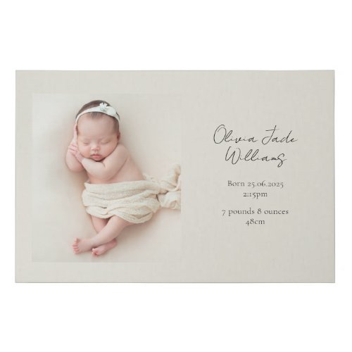 Newborn Baby Photo  Stats minimalist   Faux Canvas Print