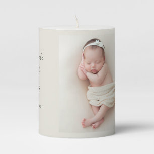 Newborn Baby Photo & Stats, minimalist Pillar Candle