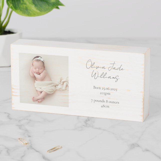 Newborn Baby Photo & Stats - Wood Box display sign (In Situ Horizontal)