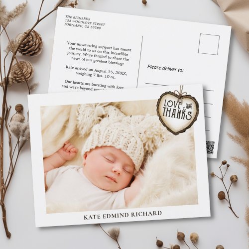 Newborn Baby Photo Thank You Birth Announcement  Postcard