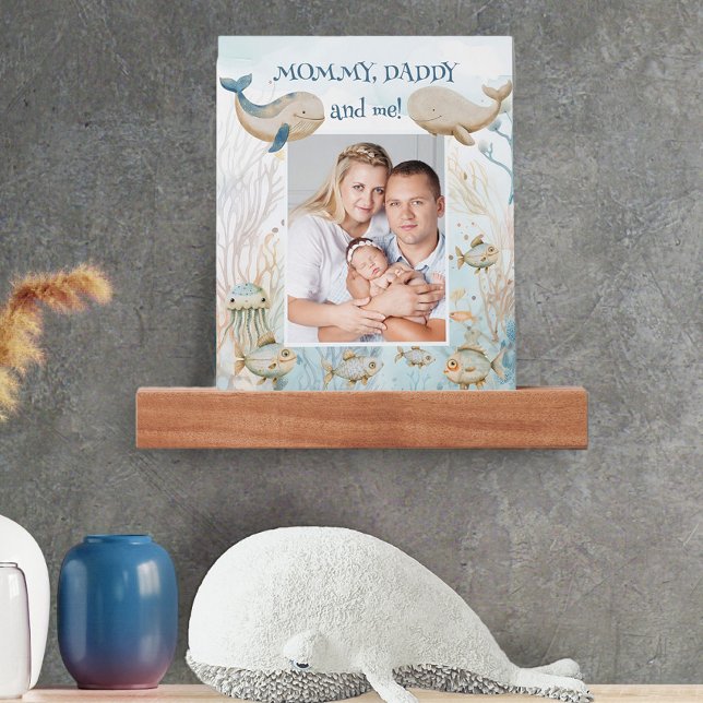 Newborn Baby Photo Under the Sea Nursery Frame Picture Ledge (Newborn baby photo for the nursery from the Whale Baby Shower Collection by Darling & May)