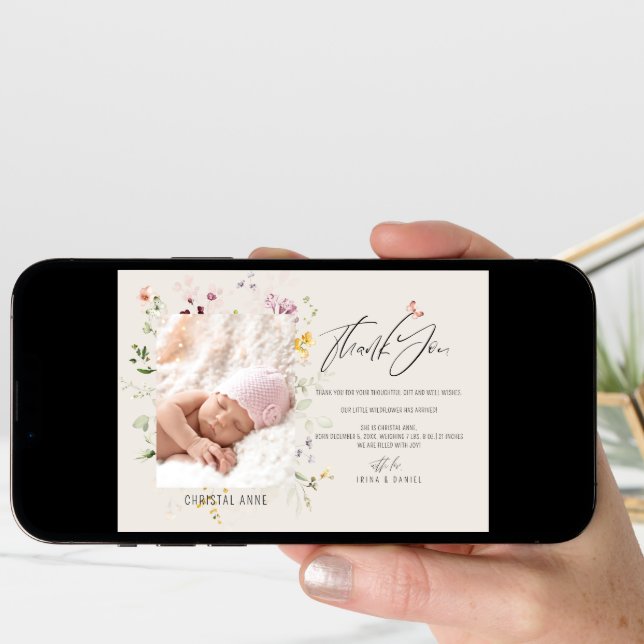 Newborn Baby Shower Girl Thank You Photo Birth   Announcement (Front Digital)