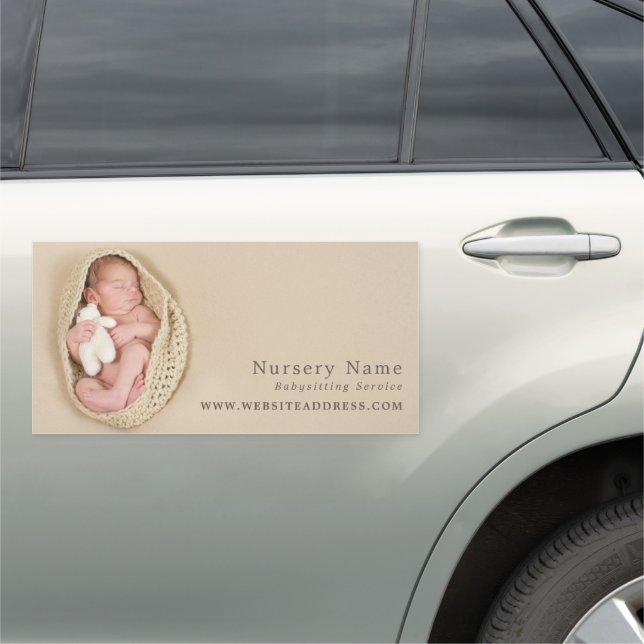 Newborn Baby & Teddy, Babysitter, Daycare, Nursery Car Magnet (In Situ)
