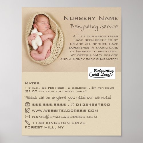 Newborn Baby  Teddy Babysitter Daycare Nursery Poster