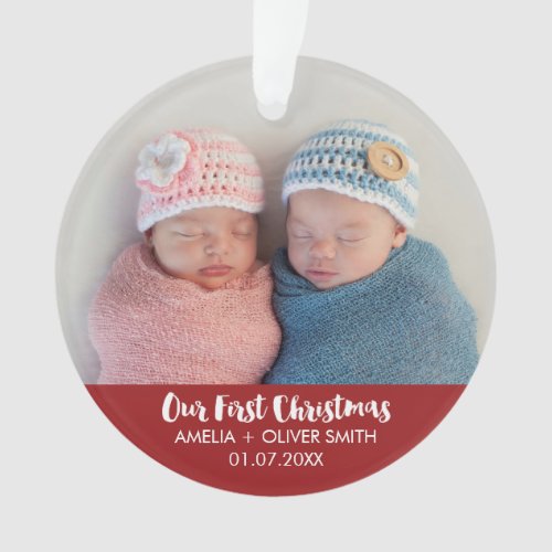 Newborn Baby Twins Photo Holiday Ornament