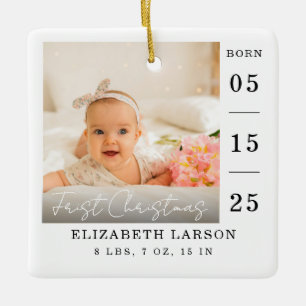 Newborn Baby's Birth Stats Custom Name & Photo Ceramic Ornament