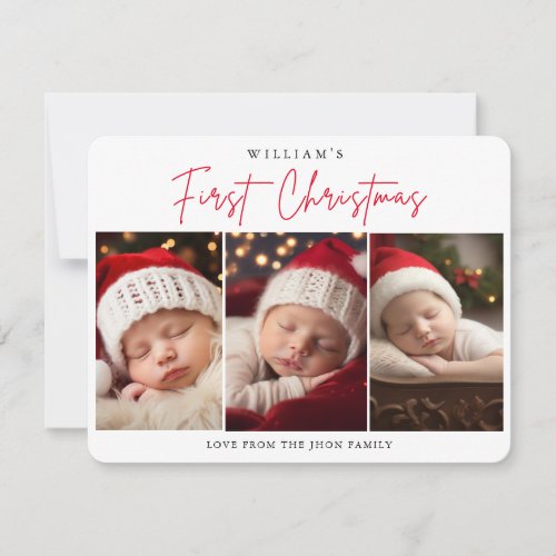 Newborn Babys First Christmas Photo Collage Holiday Card