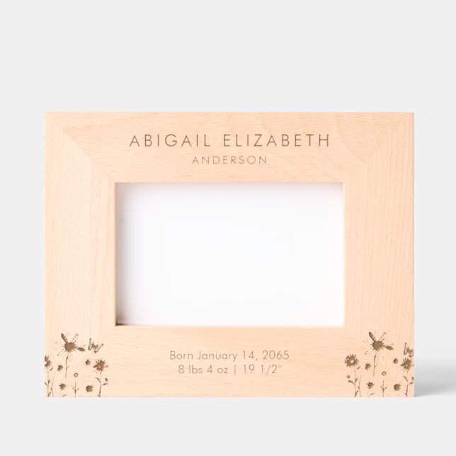 Newborn Birth Details Personalized Floral Engraved Frames (Front)