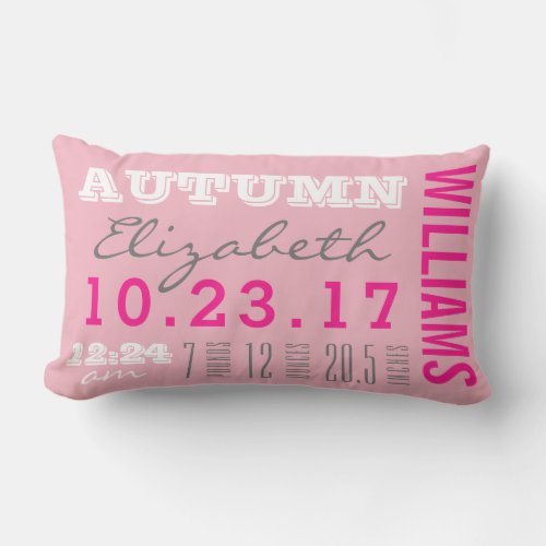 Newborn Birth Details Pillow  Baby Girl Pink