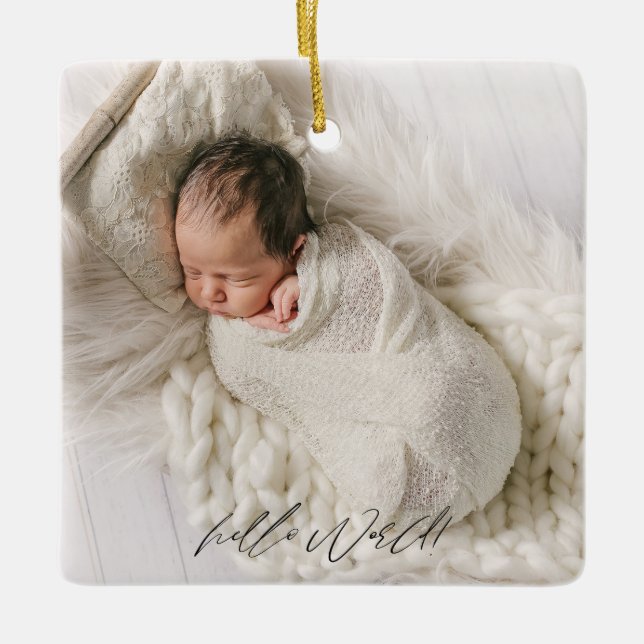 Newborn Birth Stats Announcement Baby Photo  Ceramic Ornament (Front)