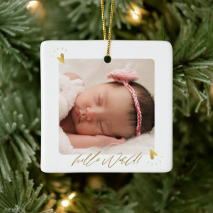 Newborn Birth Stats Baby Photo Announcement Ceramic Ornament
