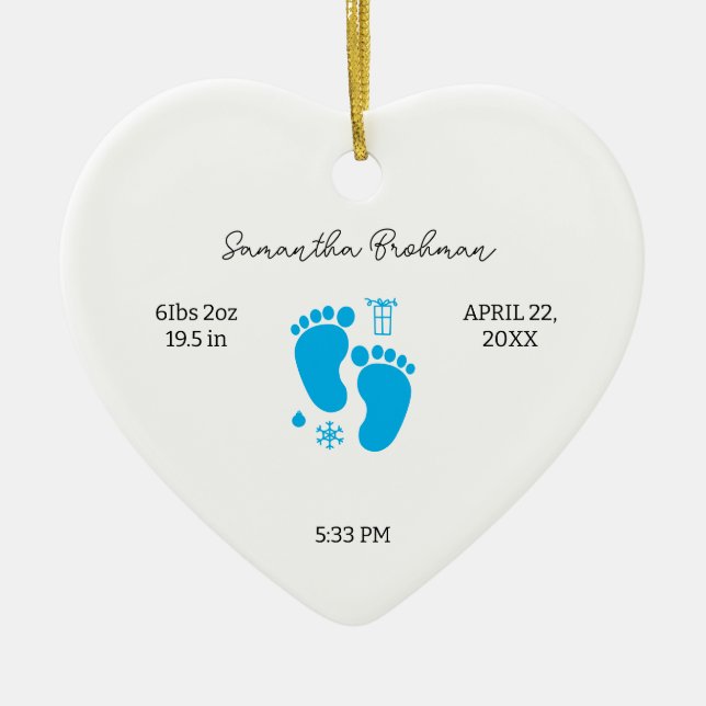 Newborn Birth Stats Nursery Baby Feet Keepsake Ceramic Ornament (Front)