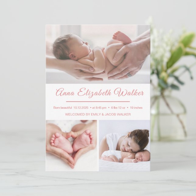 Newborn Birth Stats Photo Announcement Card (Standing Front)