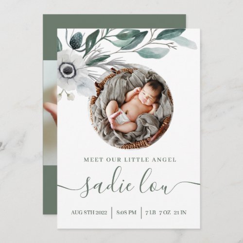 Newborn Birth Stats Photo Announcement Cards 