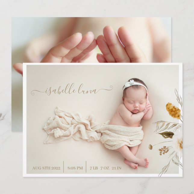 Newborn Birth Stats Photo Announcements (Front/Back)