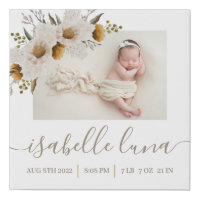 Newborn Birth Stats Photo Wrapped Canvas Print