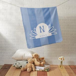 Newborn boy monogram name blue baby blanket