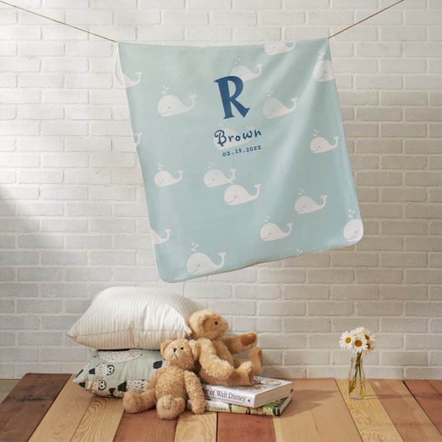 Newborn boy personalized baby keepsakes monogram baby blanket (In Situ)