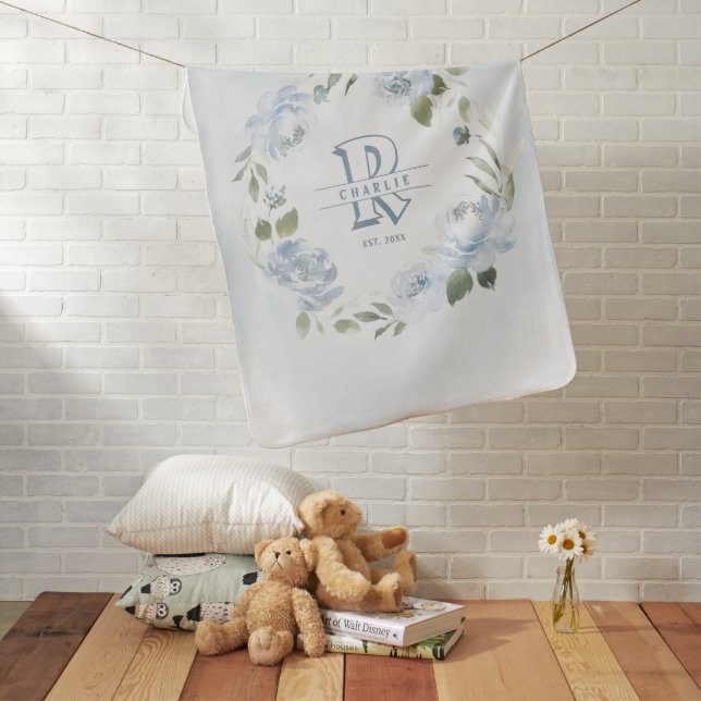Newborn boy personalized baby keepsakes monogram blanket (In Situ)