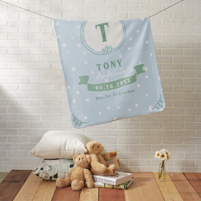 Newborn boy personalized baby keepsakes monogram blanket (In Situ)
