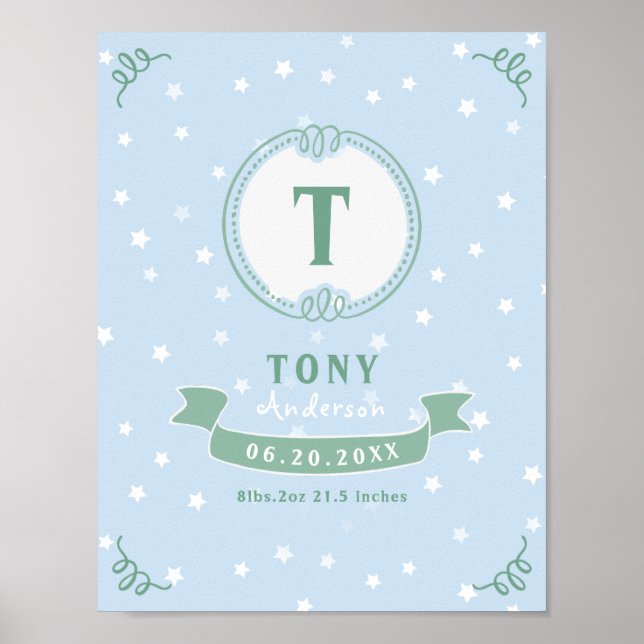 Newborn boy personalized baby keepsakes monogram poster (Front)