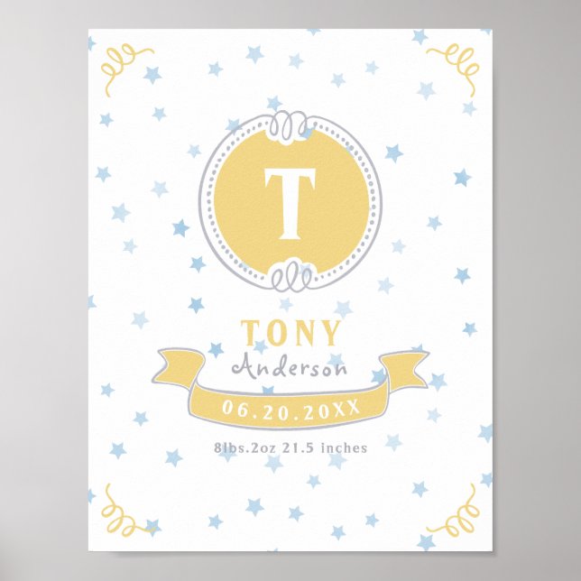 Newborn boy personalized baby keepsakes monogram poster (Front)