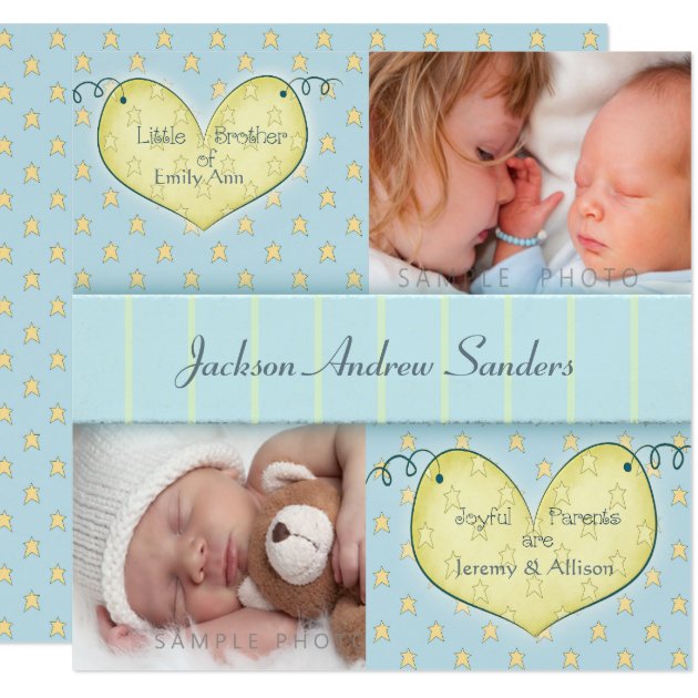 Newborn Boy With Sibling Photo Birth Announcement