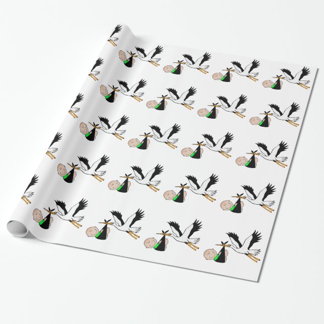 Newborn Delivery by Stork Wrapping Paper (Unrolled)