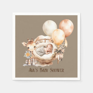 Newborn Earth Tone Giraffe Balloons Baby Shower Napkins