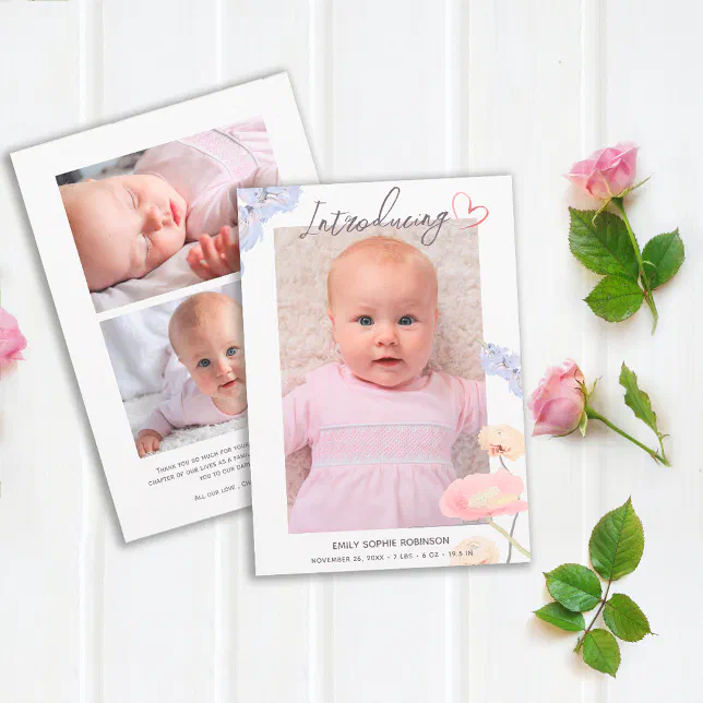 Newborn Elegant Introducing Photo Collage Birth Announcement Zazzle