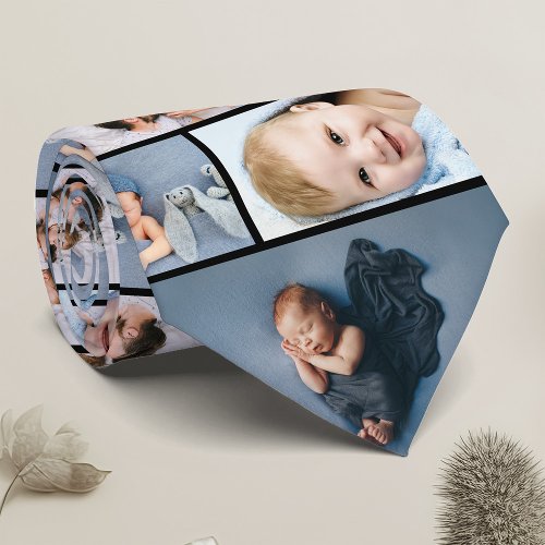 Newborn Fathers Day Gift Family Photo Collage Neck Tie