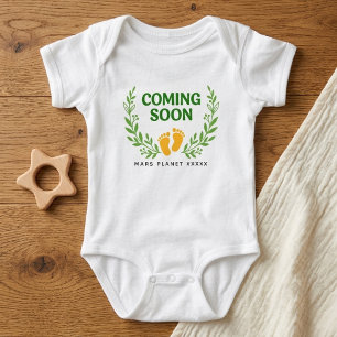 Newborn Feet Coming Soon   Pregnancy Announcement Baby Bodysuit