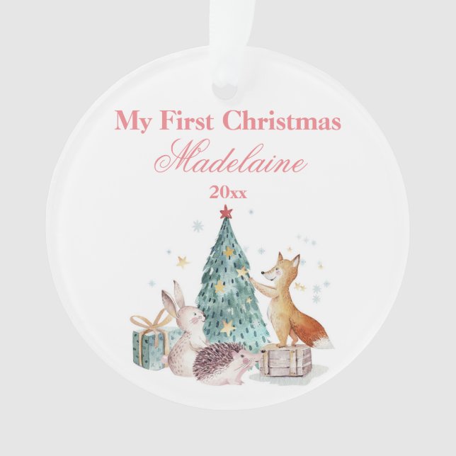 Newborn First Christmas Ornament Forest Animals (Front)